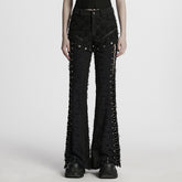 Black Stitching Ripped Metal Ring Women's Punk Split Detachable Pants